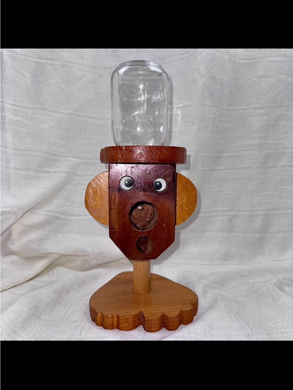 Vintage Hand Made Country Bumpkin Wooden Nut/Candy Dispenser with Jar